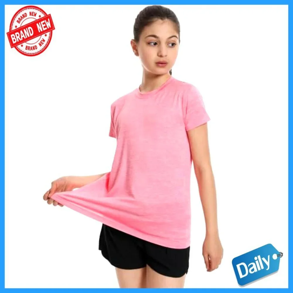 5 Pack Girls Athletic Shirts Quick Dry Sports Tees Short Sleeve Crew Neck